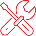 industry-icon-industrial-applications Service and maintenance icon featuring a wrench and screwdriver crossed together, representing equipment installation, repair services, preventative maintenance, technical support, and infrastructure maintenance solutions.