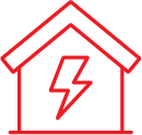 industry-icon-municipal-infrastructure Energy-ready utility shelter icon featuring a protective building structure with a lightning bolt symbol, representing secure power infrastructure, electrical equipment protection, backup power systems, and climate-controlled utility enclosures.