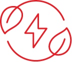 industry-icon-renewable-energy Sustainability and energy efficiency icon featuring a lightning bolt surrounded by leaves, representing renewable energy solutions, energy-efficient infrastructure, environmental responsibility, sustainable operations, and eco-friendly utility and telecommunications facilities.