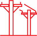 industry-icon-telecommunications Utility pole infrastructure icon representing overhead power distribution, electrical utility networks, rural electrification, telecommunications support systems, and reliable energy delivery infrastructure.